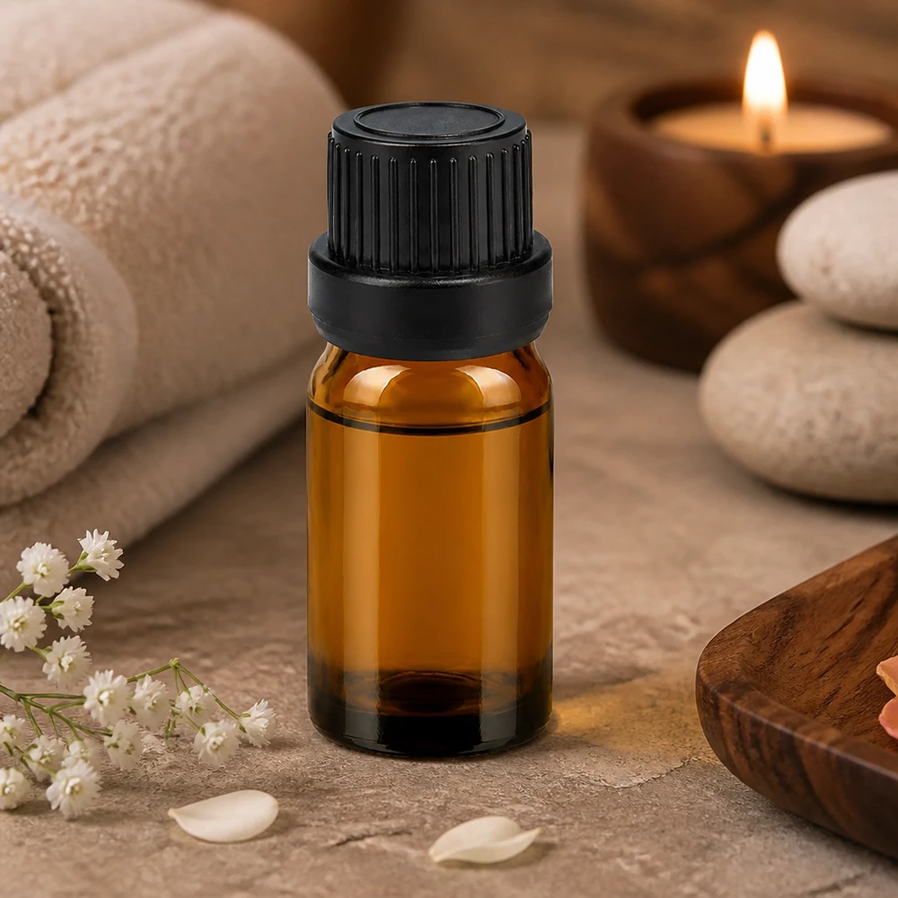 Butelka z zakraplaczem 5 ml 2 mm czarna OV BrownLine UT18/5 Mała butelka z zakraplaczem o pojemności 5 ml wykonana z brązowego szkła z czarną nakrętką do aromaterapii i odnowy biologicznej