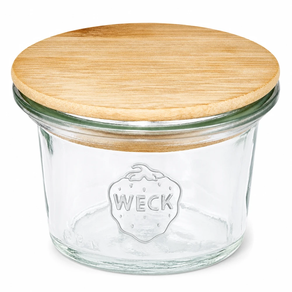 Słoik WECK 35ml RR40 z bambusową drewnianą pokrywką Mini słoik przezroczysty z logo WECK