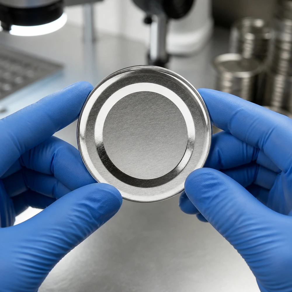 UNiTWIST TO48 BasicSeal – srebrna pokrywka 48 mm, testy laboratoryjne, kontrola jakości, niebieskie rękawiczki