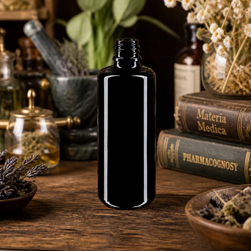 Wysokiej jakości fioletowa szklana butelka Orion o pojemności 100 ml wykonana z materiału Miron do kosmetyków naturalnych i aromaterapii