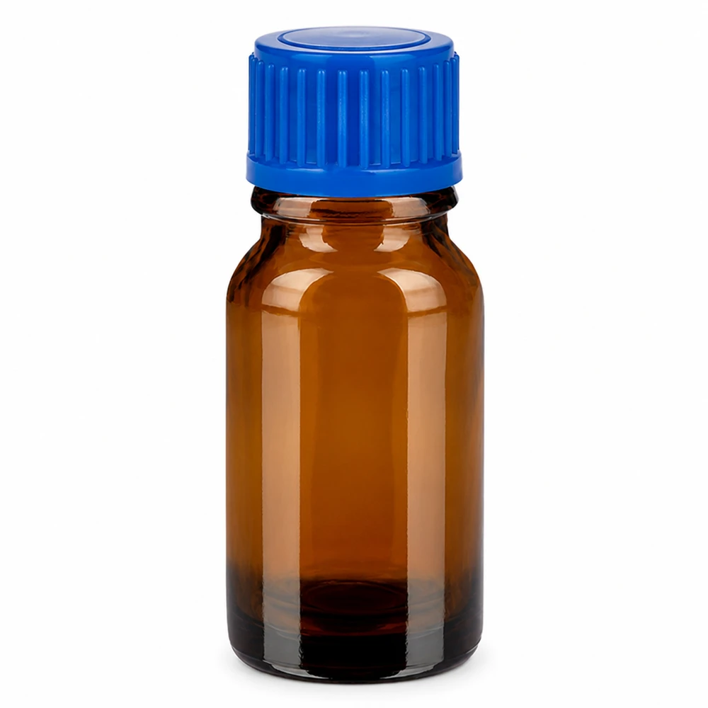 Butelka 10 ml 11 mm SV niebieska STD BrownLine UT18/10 Butelka z brązowego szkła 10 ml z niebieską zakrętką do leków i kosmetyków