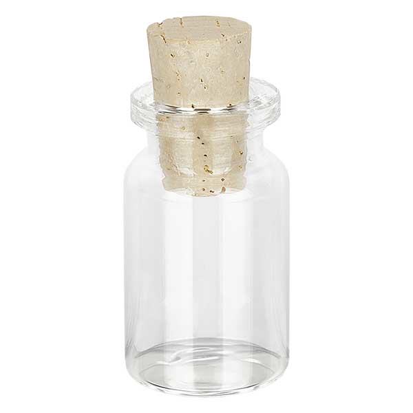Przezroczysta szklana butelka 5 ml z korkiem 11/14 mm Przezroczysta szklana butelka 5 ml z korkiem 11/14 mm
