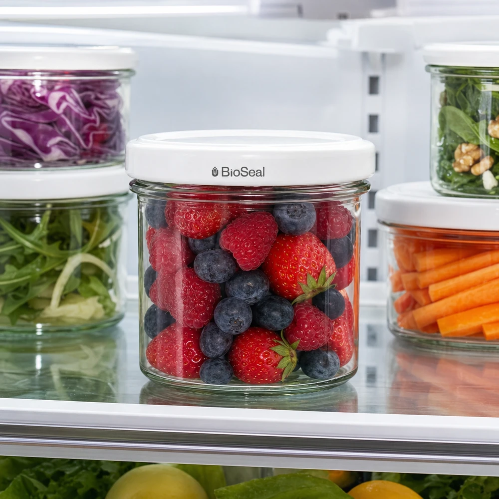 UNiTWIST kubeczki 125ml jagody truskawki borówki lodówka świeże TO66 BioSeal biały słoik z pokrywką