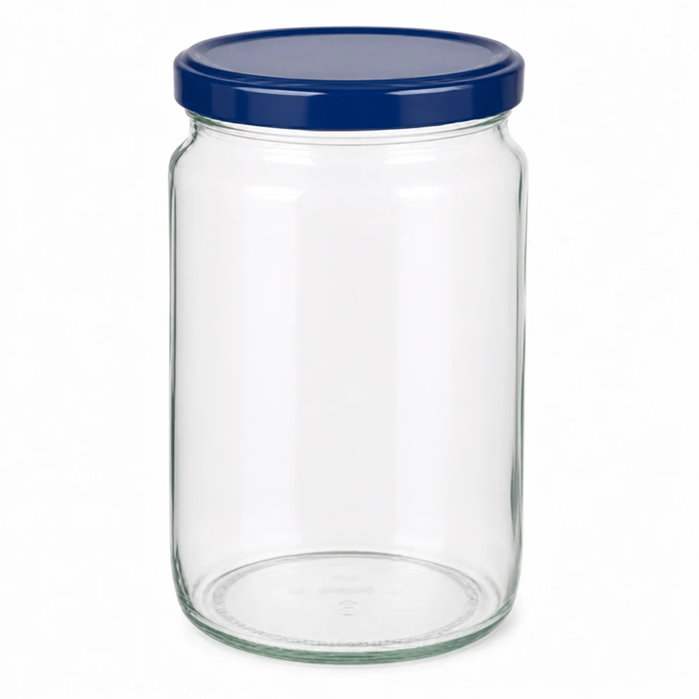 Słoik okrągły 795 ml + pokrywka BasicSeal niebieska UNiTWIST 795ml Rundglas mit blauem Schraubdeckel - vielseitiges Vorratsglas für Küche und Haushalt von Glas-Fabrik.de