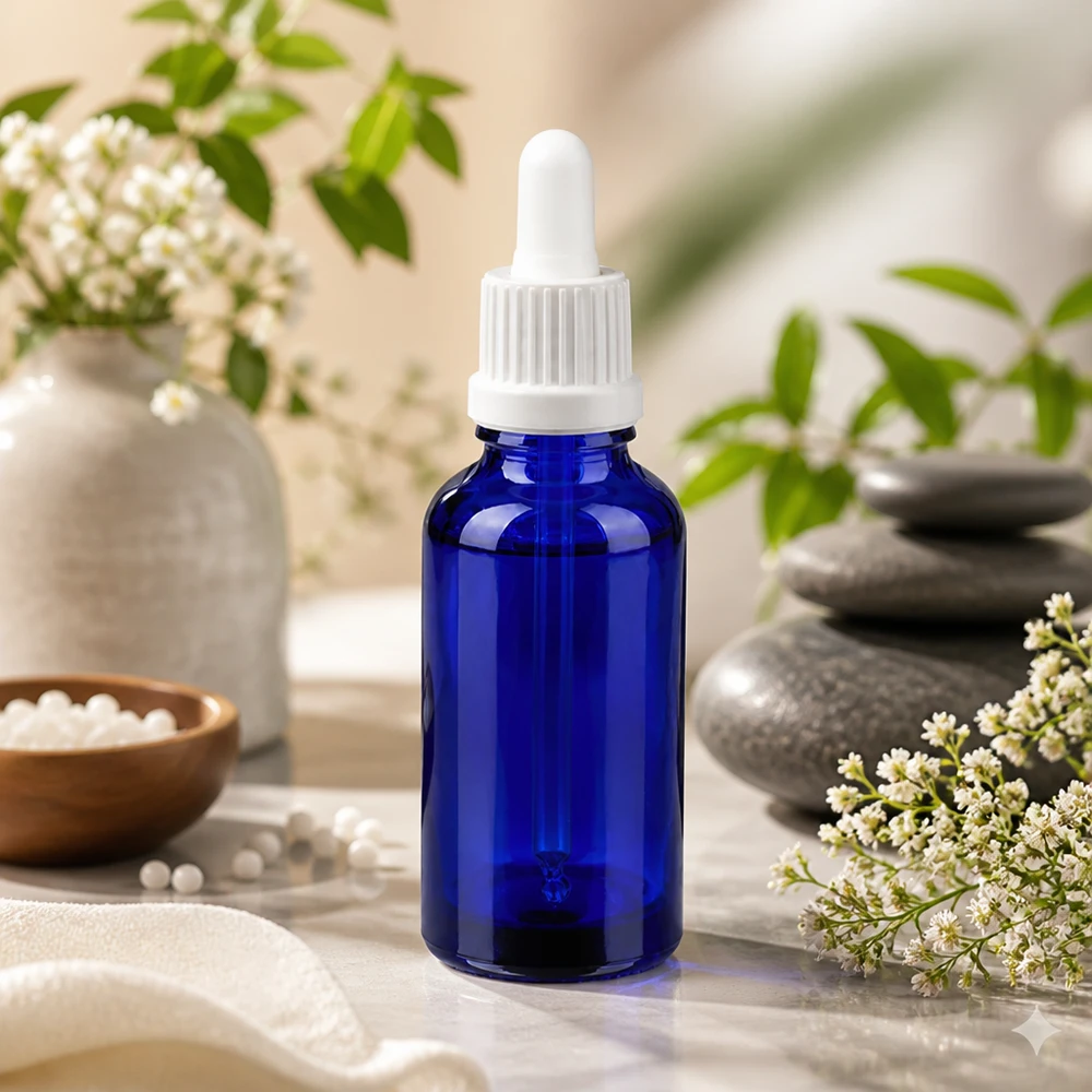 Butelka z pipetą 30 ml biała OV BlueLine UT18/30 30 ml butelka z pipetą BlueLine UT18 z białą zakrętką do zastosowań kosmetycznych i serum