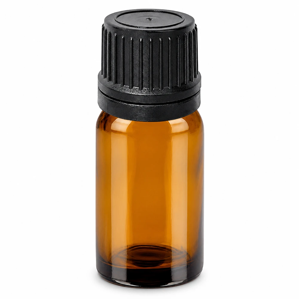 10 ml butelka z zakraplaczem 1 mm czarna OV BrownLine UT18/10 Butelka z zakraplaczem o pojemności 10 ml wykonana z brązowego szkła z czarną zakrętką do olejków eterycznych i esencji