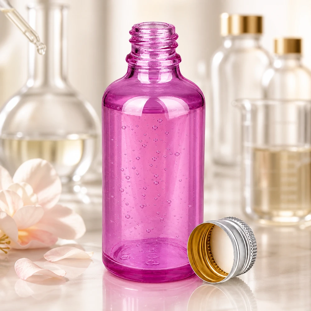 Butelka 50 ml 11 mm z aluminiowo-srebrną zakrętką PurpleLine.UT18/50 50 ml butelka z fioletowego szkła z gwintem 11 mm do precyzyjnego dozowania serum