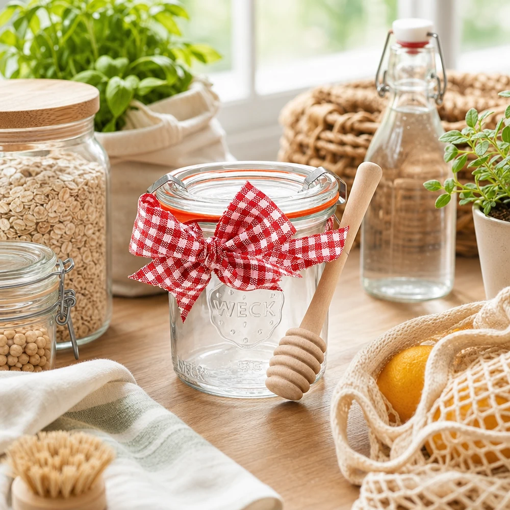 WECK mini szklanki 140ml kompletny zestaw dekoracji kuchennych zrównoważone przechowywanie łyżka miodu drewniane słoiki do przechowywania ziół