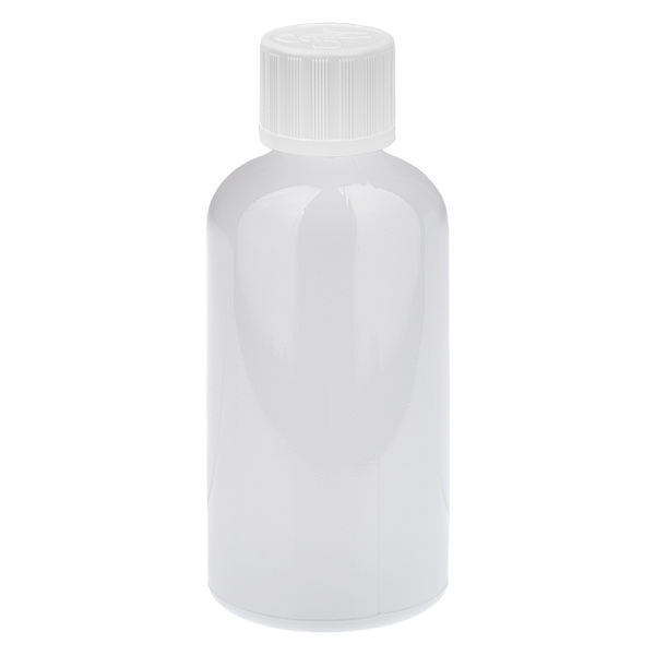 Butelka 100 ml z zakrętką 11 mm, biała, standardowa, zabezpieczenie przed otwarciem przez dzieci WhiteLine UT18/100 Butelka 100 ml z zakrętką 11 mm, biała, standardowa, zabezpieczenie przed otwarciem przez dzieci WhiteLine UT18/100