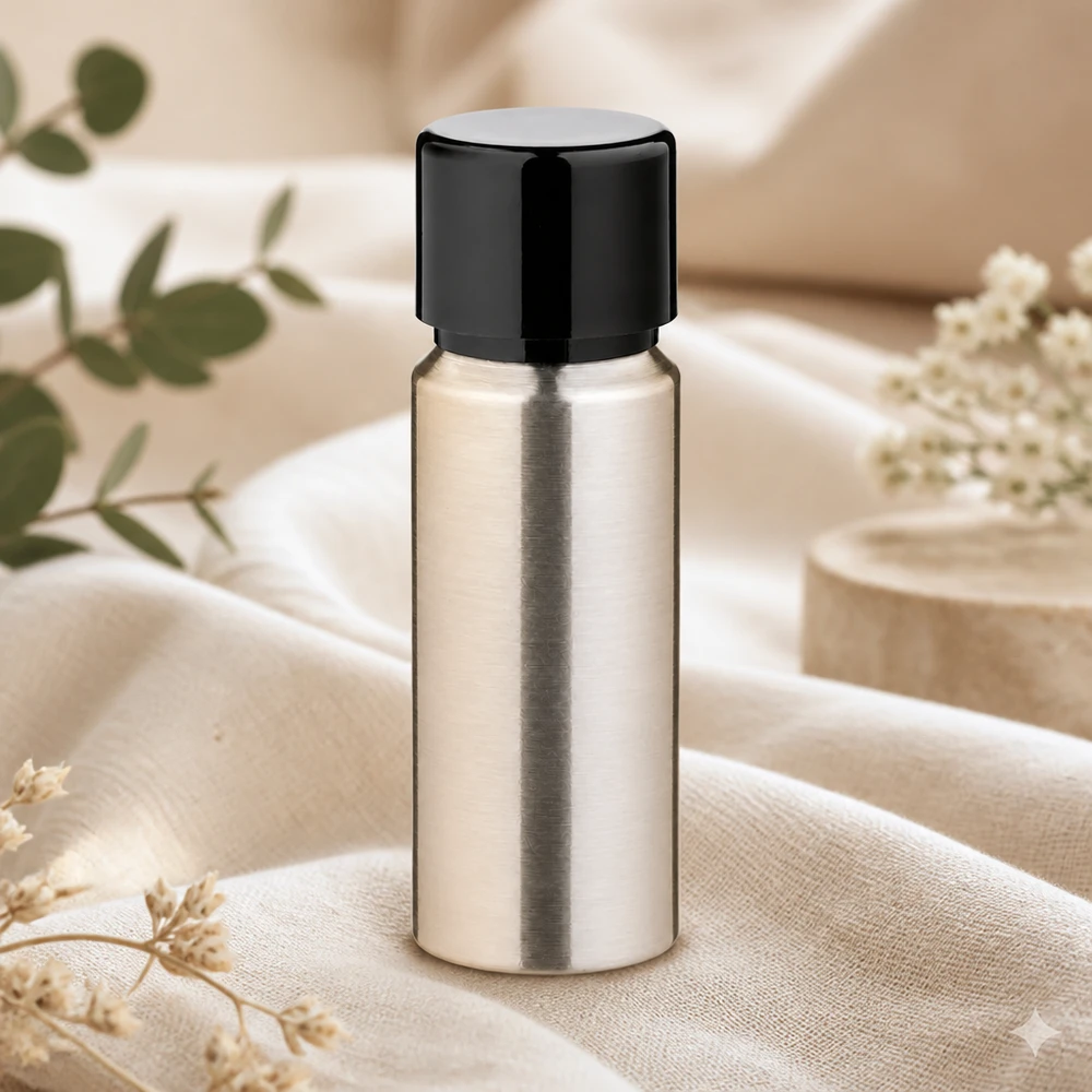 Butelka z polerowanego aluminium o pojemności 20 ml z zakrętką Wysokiej jakości aluminiowa butelka o pojemności 20 ml z solidną zakrętką, idealna do bezpiecznego przechowywania