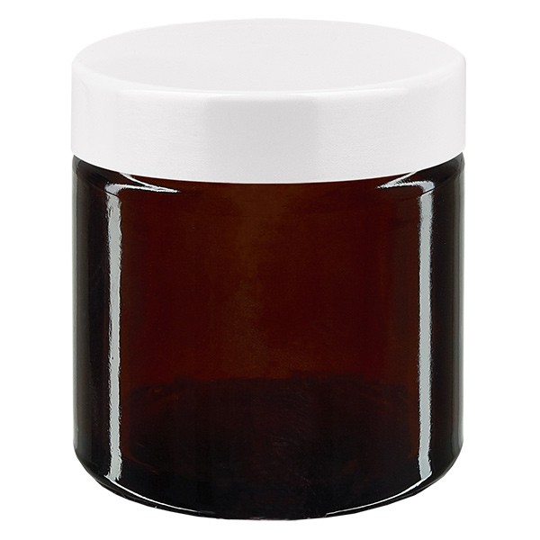 Szklany słoik 60 ml, brązowy, z białą bakelitową pokrywką ApoGlas. Farmaceutyczna jakość produkcji UE. Bezpieczny dla żywności. Z ochroną UV. Szklany słoik 60 ml, brązowy, z białą bakelitową pokrywką ApoGlas. Farmaceutyczna jakość produkcji UE. Bezpieczny dla żywności. Z ochroną UV.