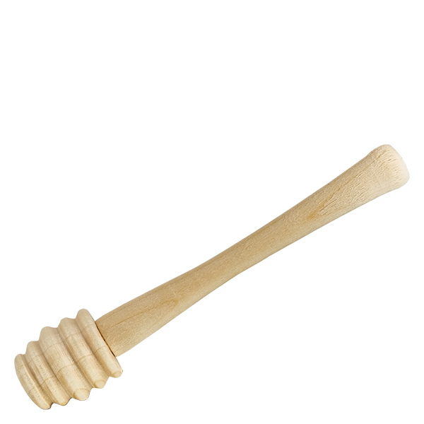 Łyżka do miodu wykonana z wytrzymałego drewna klonowego / 10,5 cm długości Łyżka do miodu z drewna klonowego o długości 10,5 cm z rowkowaną główką do dozowania miodu na białym tle