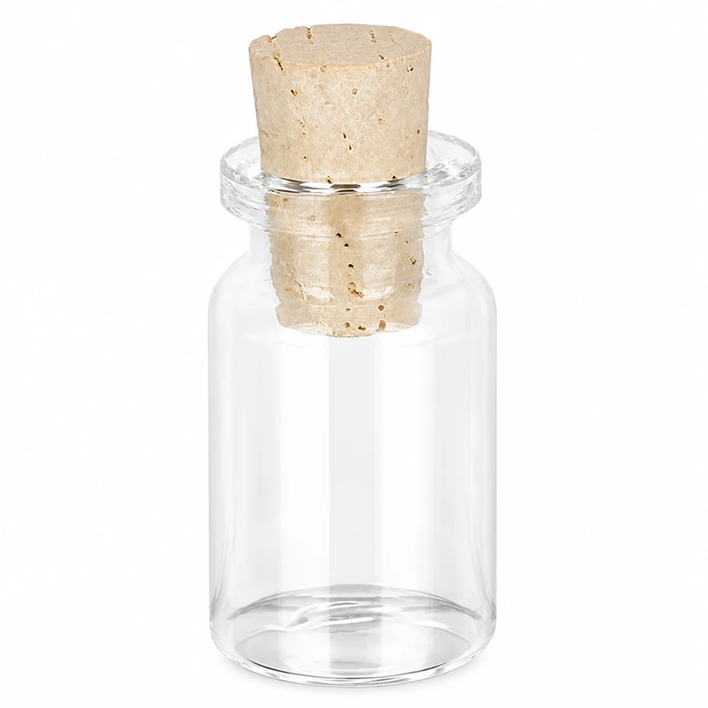 Przezroczysta szklana butelka 5 ml z korkiem 11/14 mm Durchsichtige Glasflasche 5ml mit hellem Naturkorkverschluss für Schmuck und Bastelprojekte