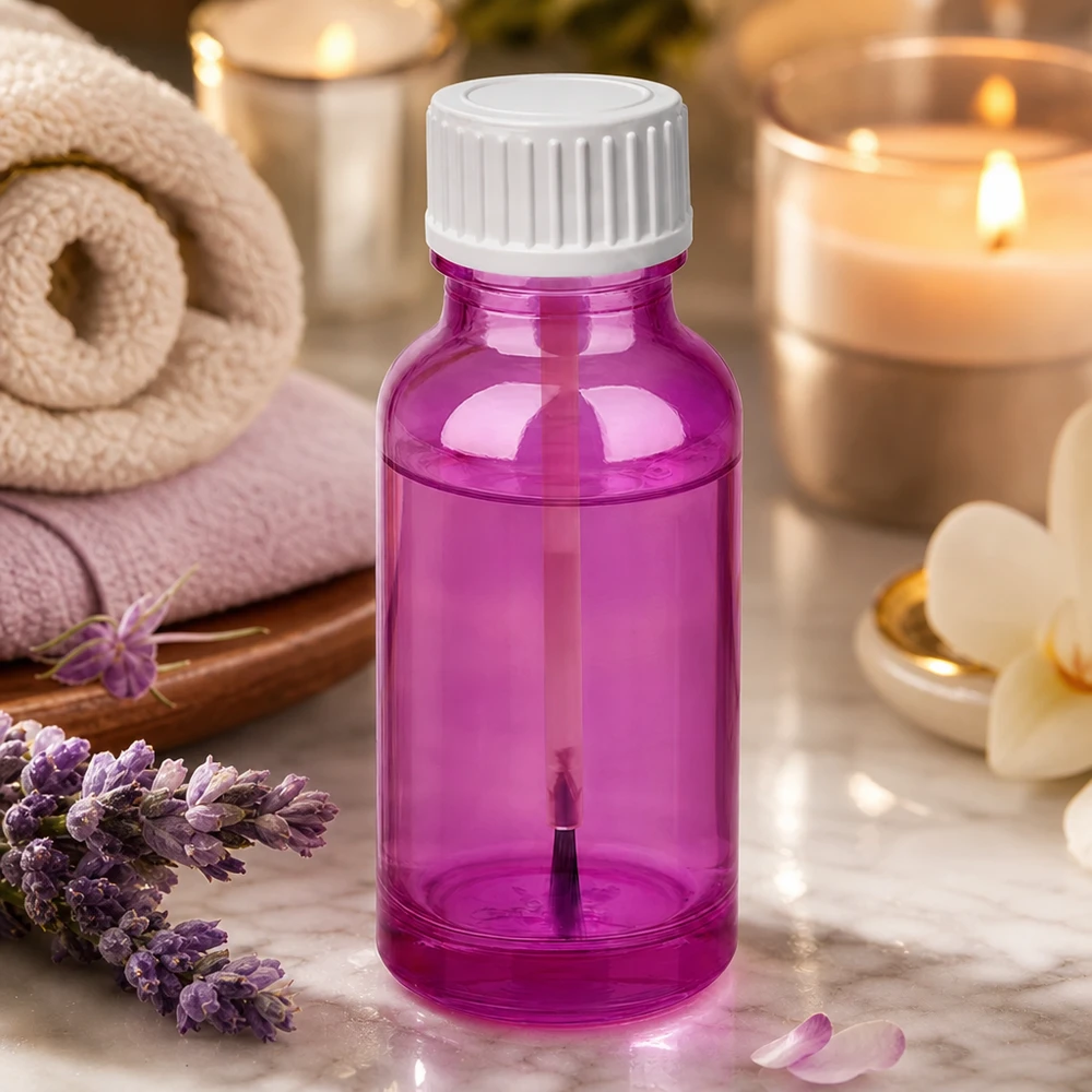 Butelka z pędzelkiem 20 ml PurpleLine UT18/20 biały standardowy Kompaktowa 20 ml butelka z pędzelkiem w kolorze fioletowym z ergonomiczną białą zakrętką ułatwiającą obsługę.