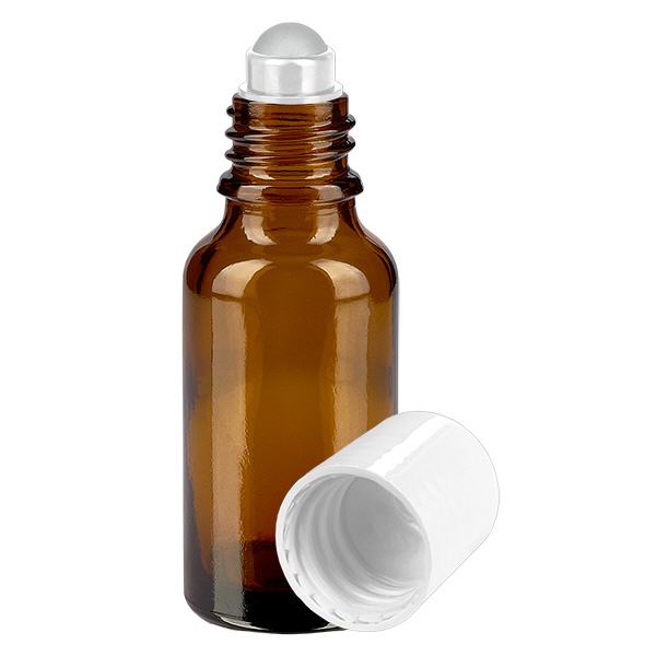 Butelka apteczna brązowa 20ml nakrętka roll-on biała Butelka apteczna brązowa 20ml nakrętka roll-on biała