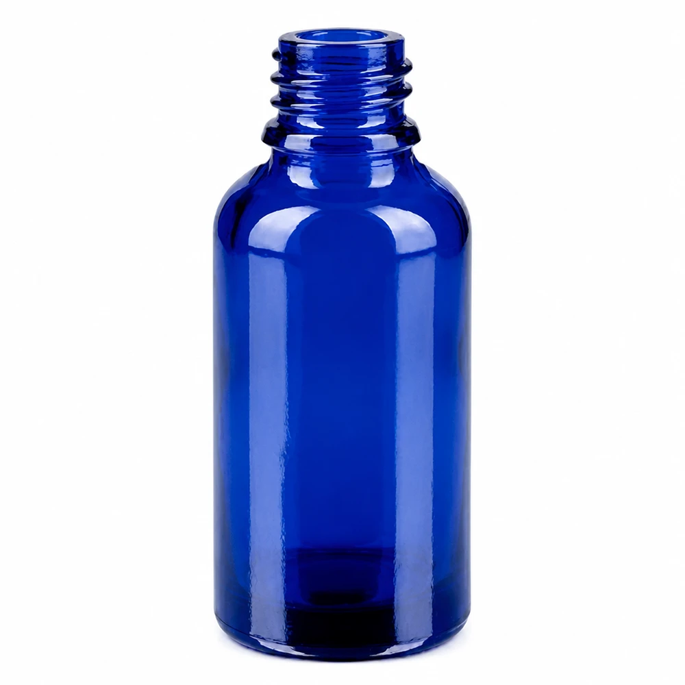 Szklana butelka 30 ml w kolorze ciemnoniebieskim z gwintem 11 mm do zastosowań profesjonalnych