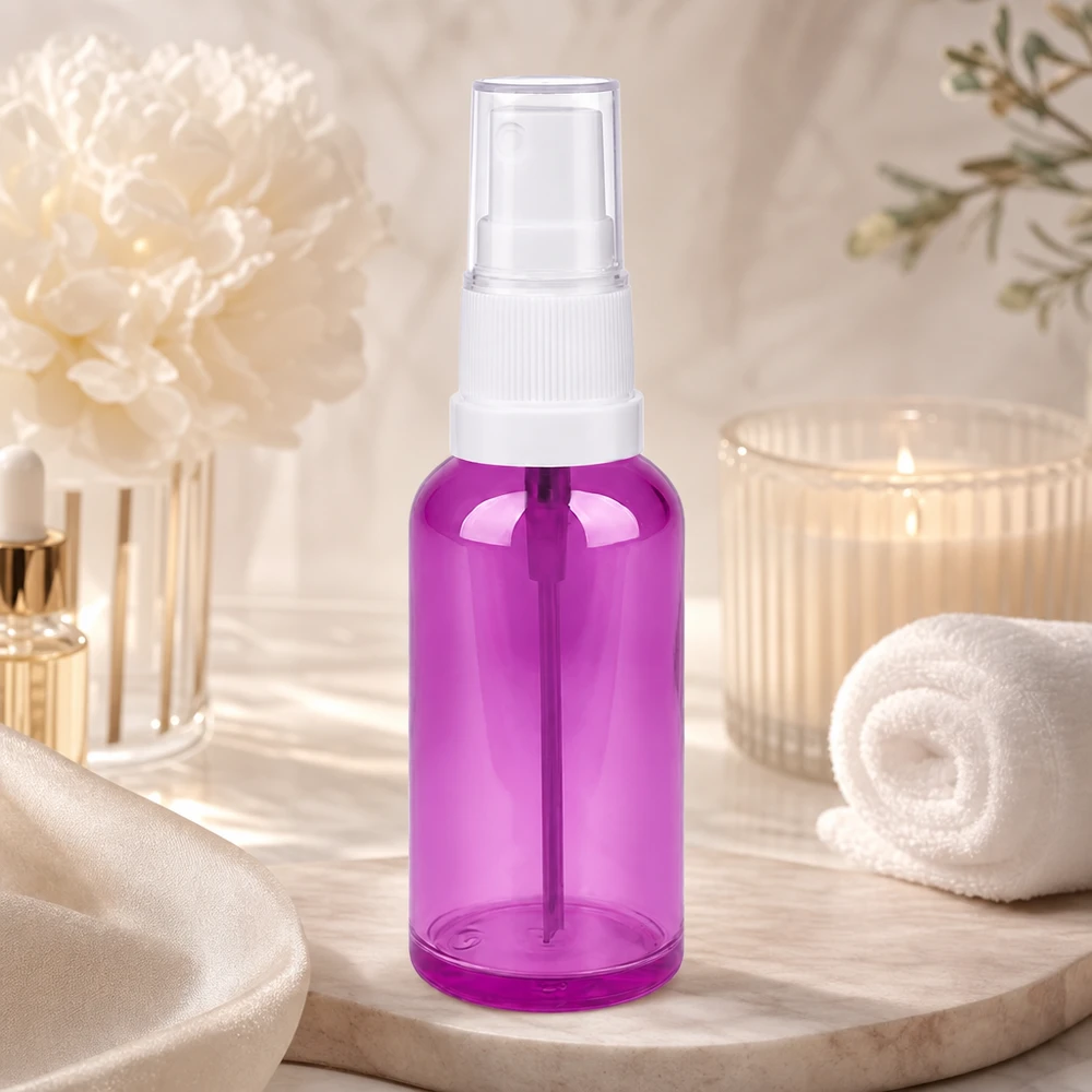 50 ml butelka z pompką w sprayu STD gwint przezroczysty fioletowy do toniku do twarzy i toniku