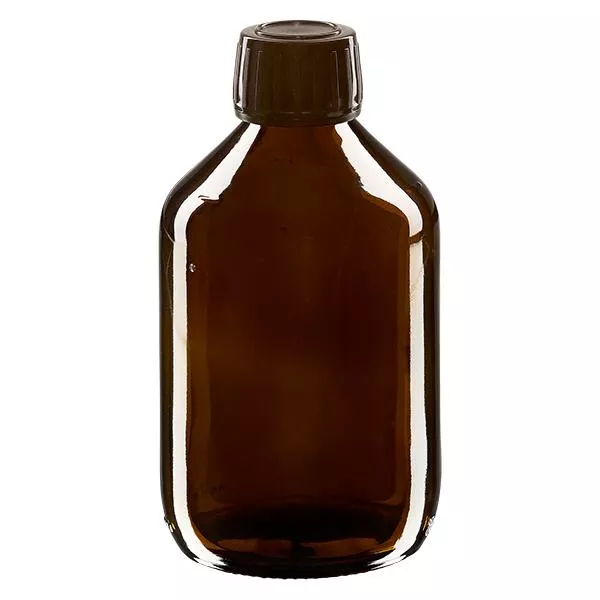 Butelka na lek 300 ml brązowa, zakrętka brązowa z pierścieniem ApoGlas. Farmaceutyczna jakość produkcji UE. Gwint 28 mm (PP28). (syrop, butelka z lekkiego szkła) Butelka na lek 300 ml brązowa, zakrętka brązowa z pierścieniem ApoGlas. Farmaceutyczna jakość produkcji UE. Gwint 28 mm (PP28). (syrop, butelka z lekkiego szkła)