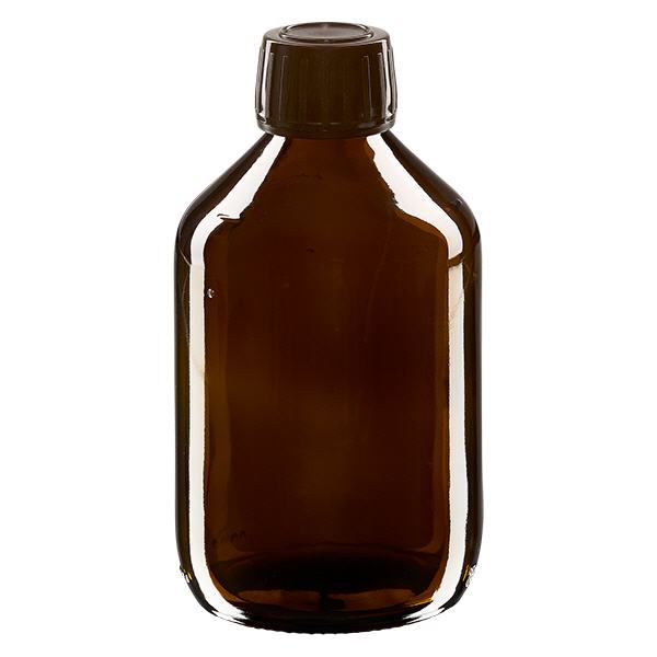Butelka na lek 300 ml brązowa, zakrętka brązowa z pierścieniem ApoGlas. Farmaceutyczna jakość produkcji UE. Gwint 28 mm (PP28). (syrop, butelka z lekkiego szkła) Butelka na lek 300 ml brązowa, zakrętka brązowa z pierścieniem ApoGlas. Farmaceutyczna jakość produkcji UE. Gwint 28 mm (PP28). (syrop, butelka z lekkiego szkła)
