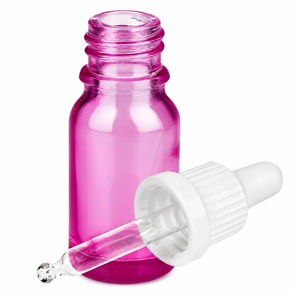 Fioletowa szklana butelka 10 ml z pipetą i białym zakraplaczem OV PurpleLine UT18/10