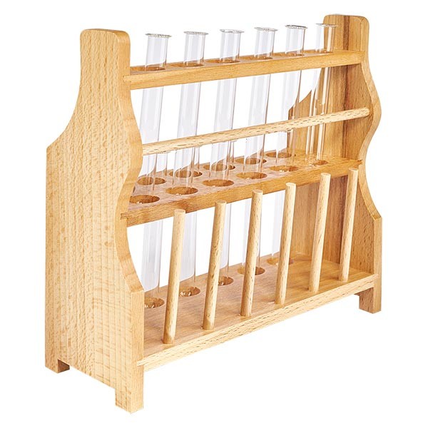 Zestaw probówek drewniany z 12 probówkami borokrzemowymi 100x12 Zestaw probówek drewniany z 12 probówkami borokrzemowymi 100x12