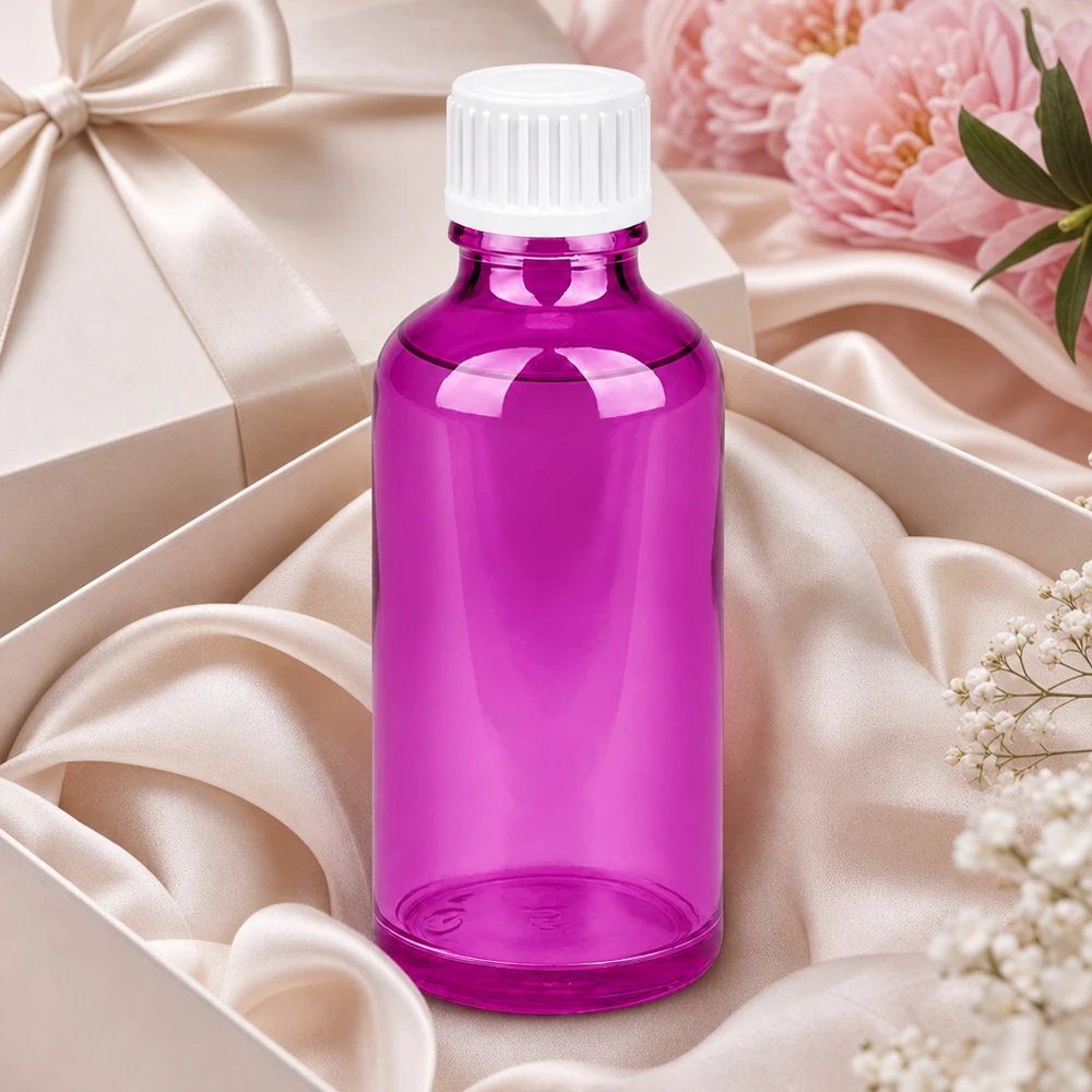 50 ml fioletowa butelka aptekarska wykonana z wysokiej jakości szkła z precyzyjnym gwintem 18 mm