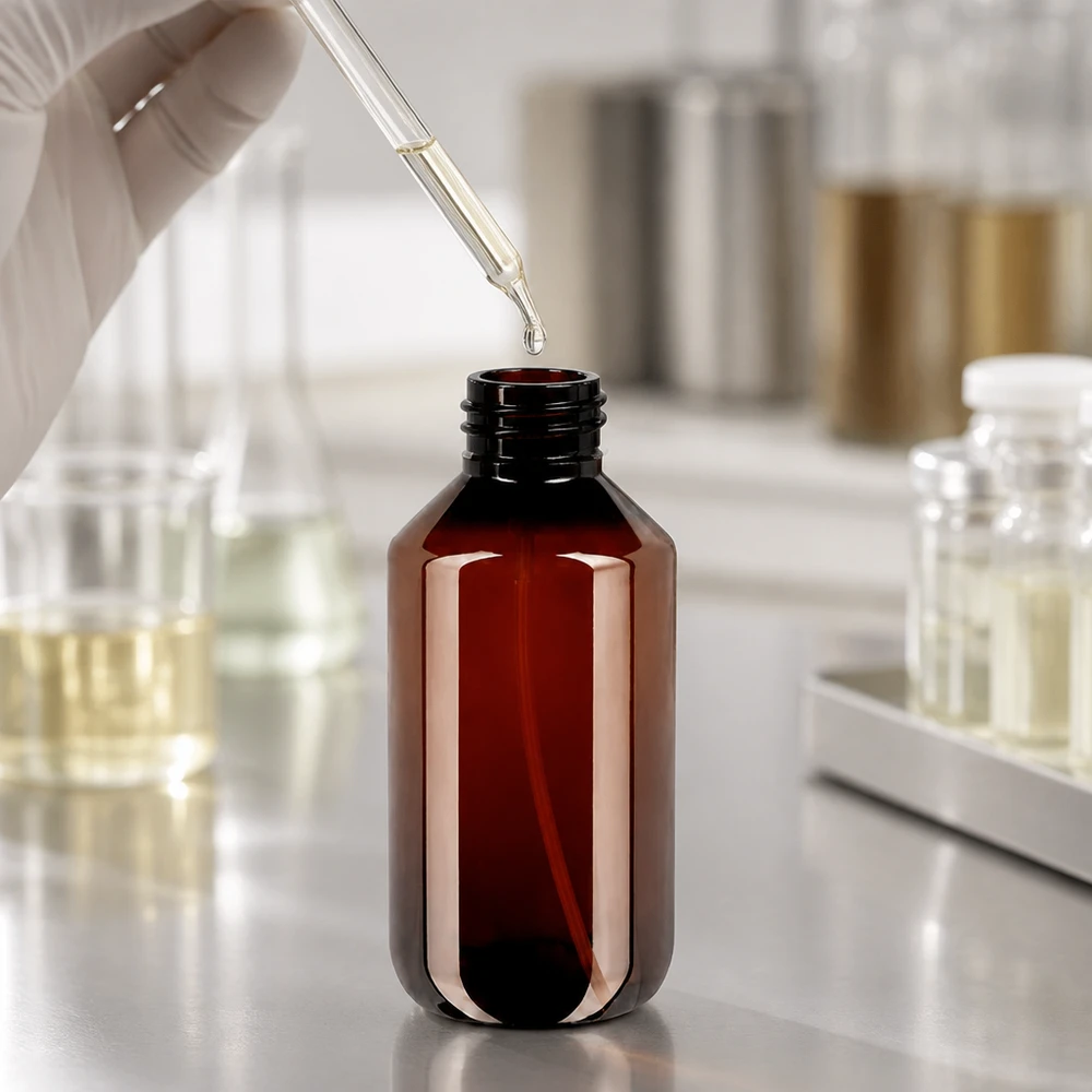 Robuste 200ml Kunststoffflasche braun mit schwarzem Zerstäuber für Laboranwendungen
