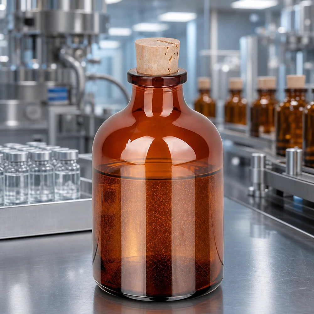 Butelka z bursztynowego szkła 50 ml z korkiem 11/14 mm Braunglasflasche mit Korkstopfen 50ml zur sicheren Aufbewahrung organischer Lösungsmittel