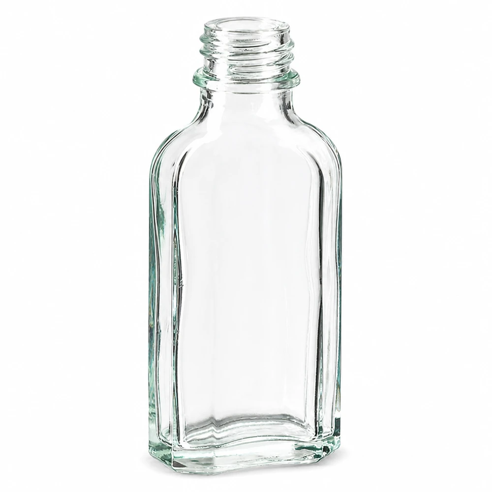 Butelka Meplat 50 ml przezroczysta DIN22 50 ml przezroczysta szklana butelka z płaskim dnem i gwintem DIN22 do płynów