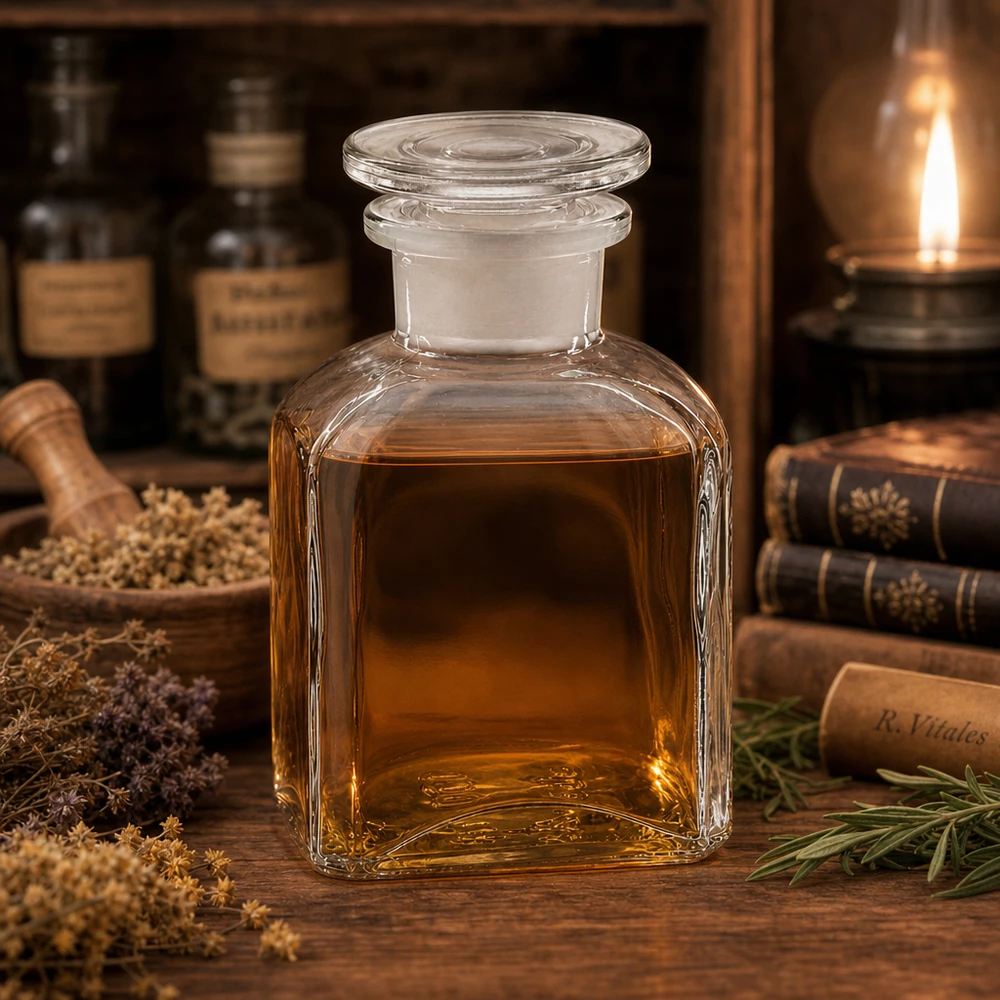 Kwadratowa butelka 150 ml z przezroczystym szklanym korkiem z szeroką szyjką Przezroczysta butelka kwadratowa o szerokiej szyjce, pojemność 150 ml, z okrągłym szklanym korkiem, przeznaczona dla aptek i medycyny naturalnej