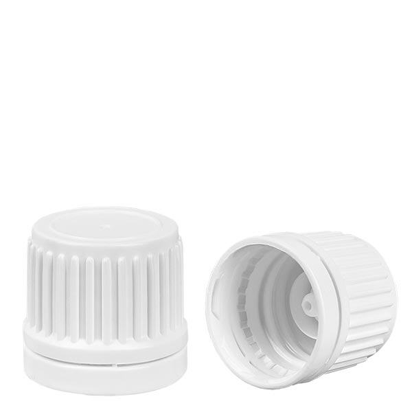 Zakr&#281;tka bia&#322;a (DIN18, UT18) z pier&#347;cieniem antysabota&#380;owym. Do butelek farmaceutycznych ApoGlas&#174;, UNiTWIST&#174; i Miron&#174; 5-100 ml.
