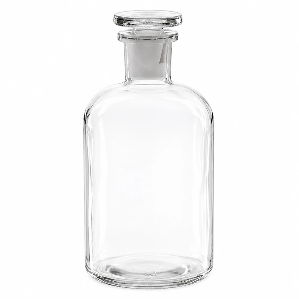 Butelka z zaokrąglonymi ramionami, 500 ml, przezroczysta, z szklanym korkiem, wykonana z wysokiej jakości szkła borokrzemowego