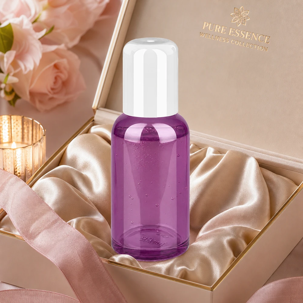 Butelka roll-on 30 ml, biała, standardowa PurpleLine UT18/30 Wysokiej jakości szklana butelka 30 ml z aplikatorem roll-on w kolorze fioletowym do zastosowań kosmetycznych