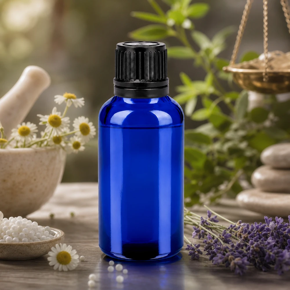 Praktyczna butelka o pojemności 30 ml z gwintem 11 mm i czarną zakrętką umożliwiającą łatwe manipulowanie produktami naturalnymi.