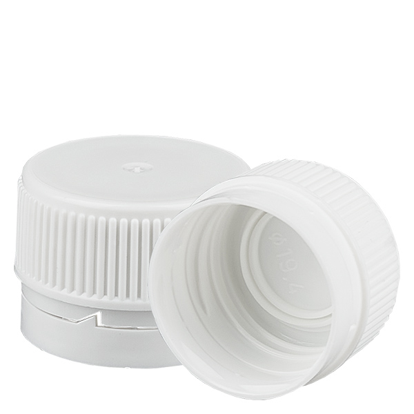 Zakr&#281;tka bia&#322;a z pier&#347;cieniem zabezpieczaj&#261;cym PP28 ApoGlas. Jako&#347;&#263; farmaceutyczna. Gwint 28 mm. Np. do butelek na leki ApoGlas&#174; Euro.