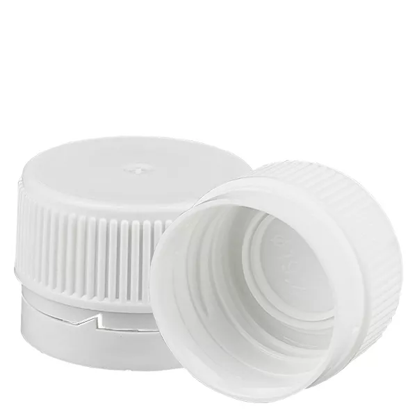 Zakrętka biała z pierścieniem zabezpieczającym PP28 ApoGlas. Jakość farmaceutyczna. Gwint 28 mm. Np. do butelek na leki ApoGlas® Euro. Zakrętka biała z pierścieniem zabezpieczającym PP28 ApoGlas. Jakość farmaceutyczna. Gwint 28 mm. Np. do butelek na leki ApoGlas® Euro.