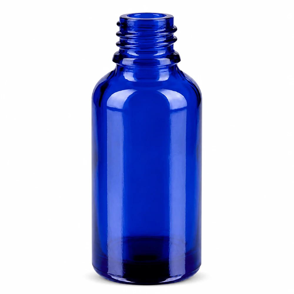 Butelka 30 ml 11 mm SV czerwona STD BlueLine UT18/30 Mała szklana butelka 30 ml w kolorze niebieskim z gwintowaną szyjką 11 mm do olejków eterycznych i nalewek
