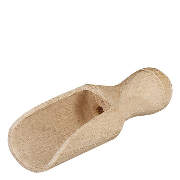 Drewniana łopata w rozmiarze XS o półokrągłym kształcie i długości 5,2 cm Mały drewniany czerpak XS półokrągły o długości 5,2 cm wykonany z naturalnego drewna do przypraw i ziół