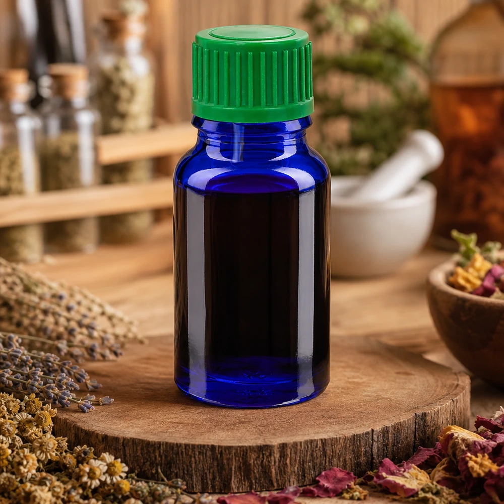 Butelka z kroplomierzem 10 ml 0,8 mm zielona STD BlueLine UT18/10 Wysokiej jakości niebieska szklana butelka 10 ml z zielonym zakraplaczem do naturopatii