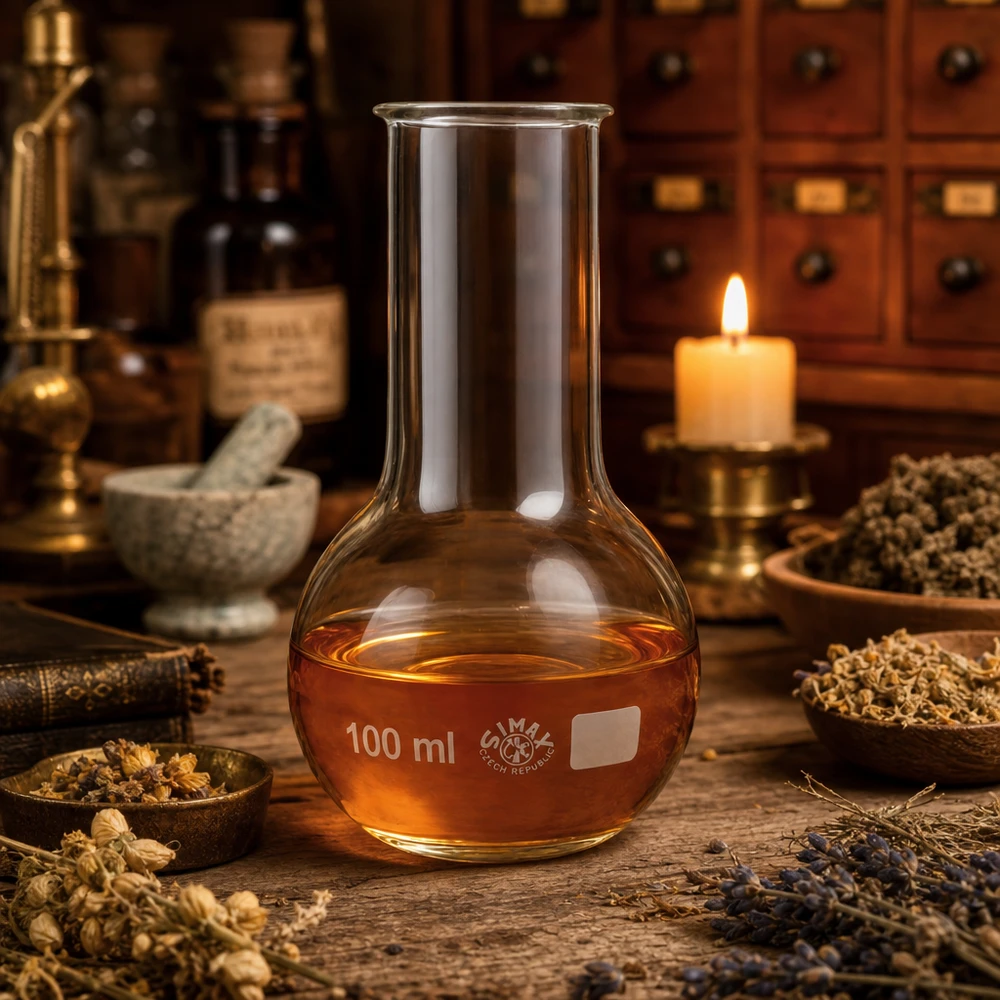 Kolba biodrowa z szeroką szyjką 100 ml Precyzyjna kolba laboratoryjna 100 ml z szeroką szyjką w kolorze bursztynowym do analiz chemicznych