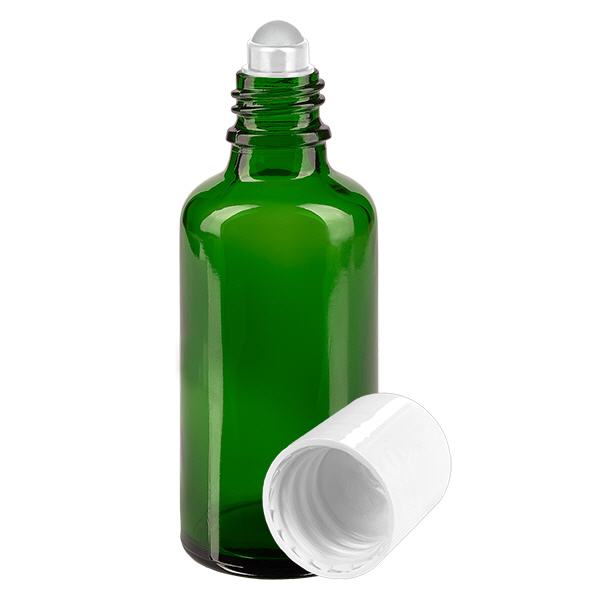Butelka apteczna zielona 50ml nakrętka roll-on biała Butelka apteczna zielona 50ml nakrętka roll-on biała