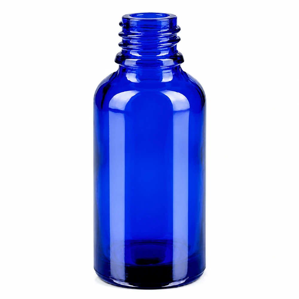 30 ml butelka z zakraplaczem wykonana z niebieskiego szkła z gwintem 11 mm do aromaterapii i kosmetyków naturalnych