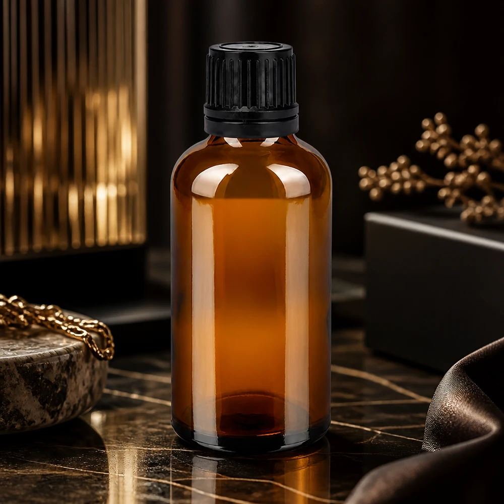 Butelka 50 ml 11 mm SV czarna OV BrownLine UT18/50 Wysokiej jakości butelka z bursztynowego szkła o pojemności 50 ml z ochroną przed promieniowaniem UV i bezpieczną zakrętką do zastosowań laboratoryjnych