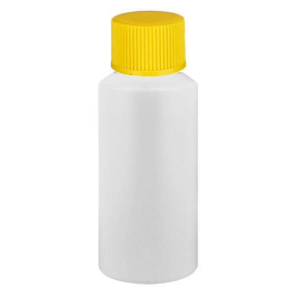 Butelka apteczna HDPE 30ml biała, z żółtym SV Butelka apteczna HDPE 30ml biała, z żółtym SV