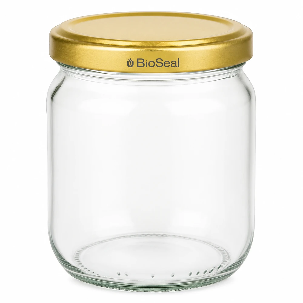 500g Honigglas mit goldenem Deckel BioSeal UNiTWIST Pusty słoik na miód 500 g ze złotą zakręcaną pokrywką BioSeal do miodu i dżemu
