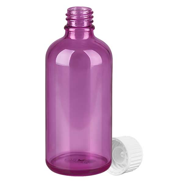 Butelka 100 ml (kuleczka) z pier&#347;cieniem nalewowym 3 mm, bia&#322;a Standard PurpleLine. UT18/100