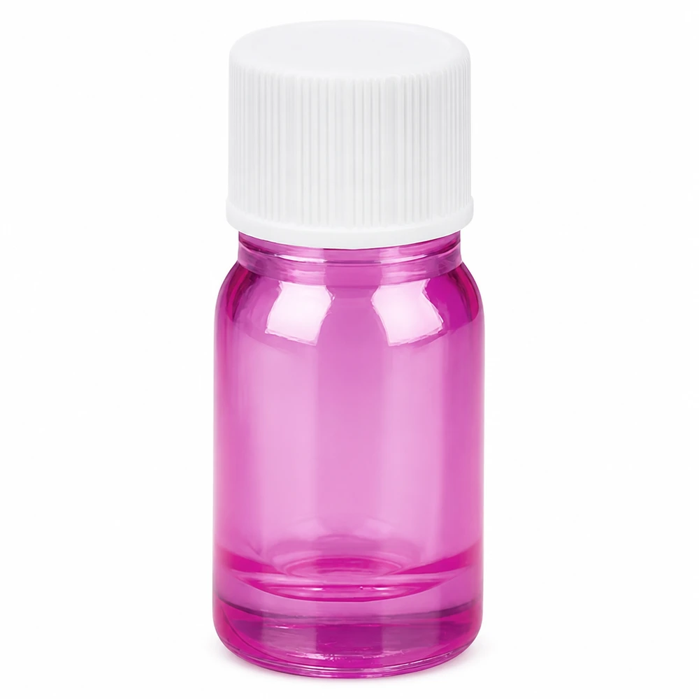 Butelka 5 ml z zakrętką 11 mm biała standard PurpleLine UT18/5 5 ml przezroczysta butelka z fioletowego szkła z białą zakrętką do kosmetyków i farmaceutyków