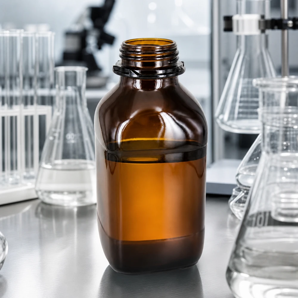 Profesjonalna butelka na chemikalia o pojemności 1000 ml z bursztynowym szkłem zapewniającym optymalną ochronę przed promieniowaniem UV