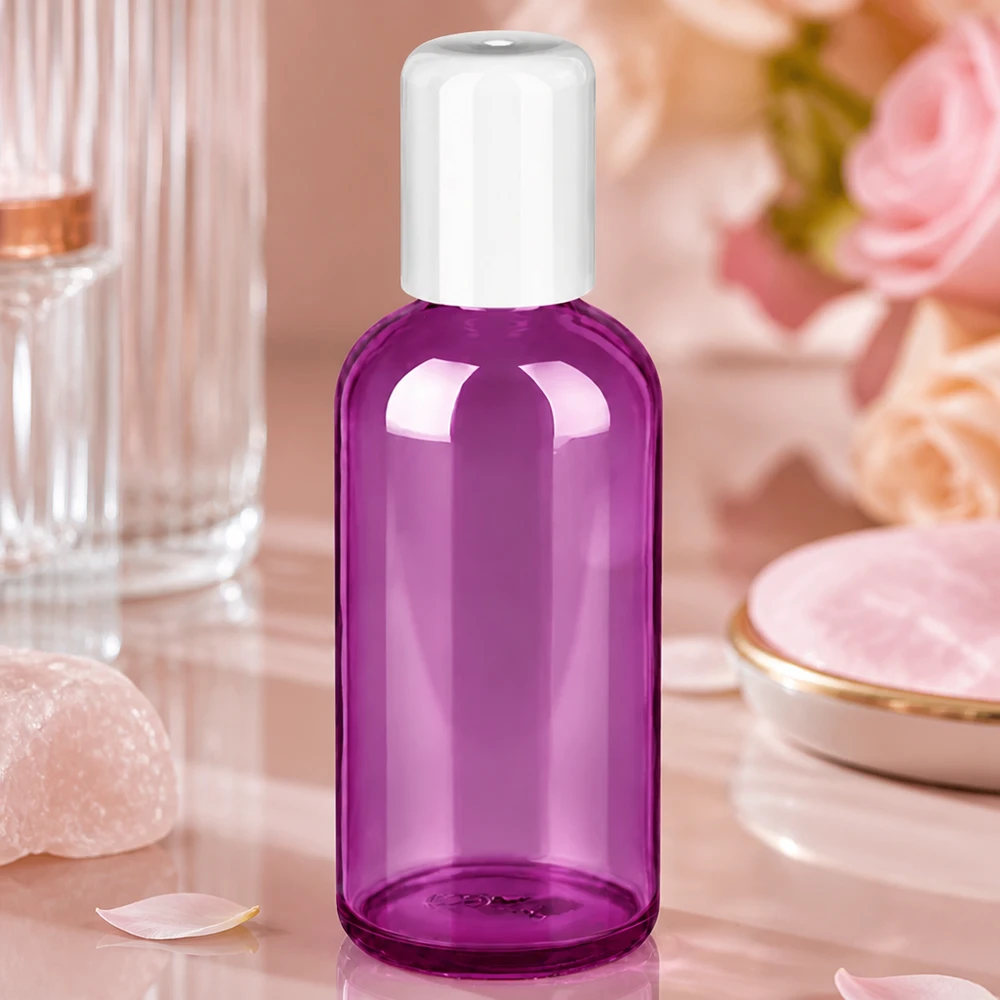 Przezroczysta butelka typu roll-on PurpleLine o pojemności 100 ml z praktycznym systemem kulek roll-on do zapachów i olejków.