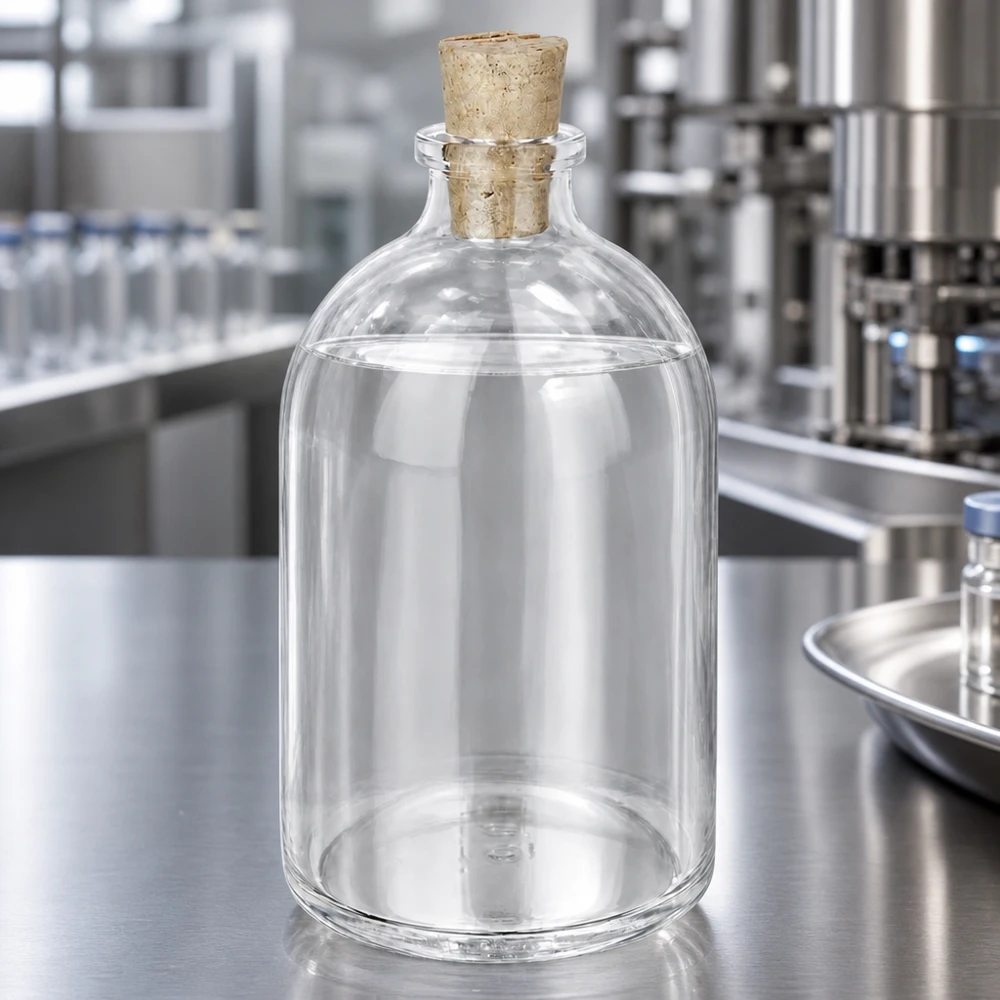 Butelka z przezroczystego szkła 100 ml z korkiem 11/14 mm Zylindrische Flasche aus Klarglas 100ml Korken 11/14mm in Pharmaumgebung